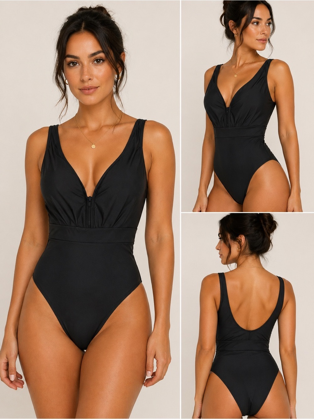 Swimsuits For All Black V-Neck One-Piece Swimsuit